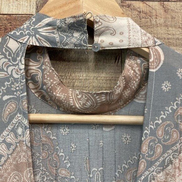 Free People Sleeveless Paisley Print Swing Dress Beige & Gray Boho Style NWT S - Picture 4 of 5